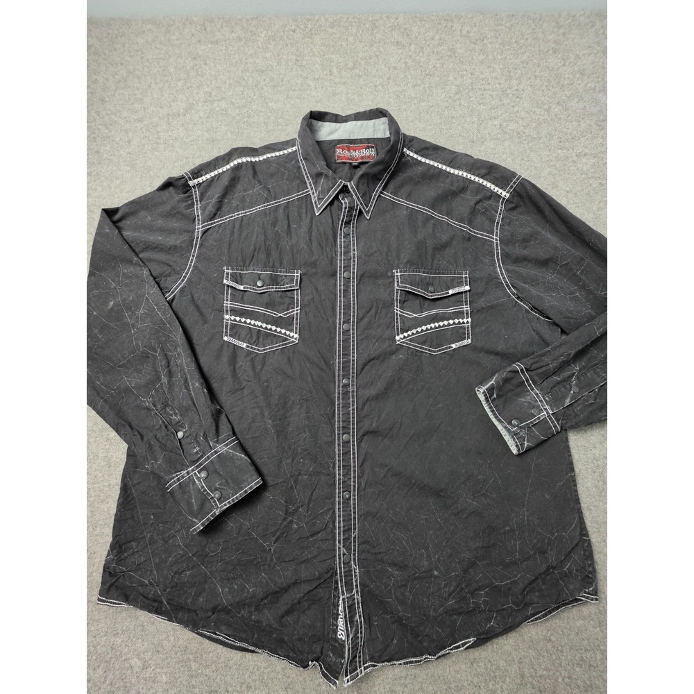 Rock & Roll Cowboy Western Shirt Mens XXL Black Long Sleeve Contrast Stitching